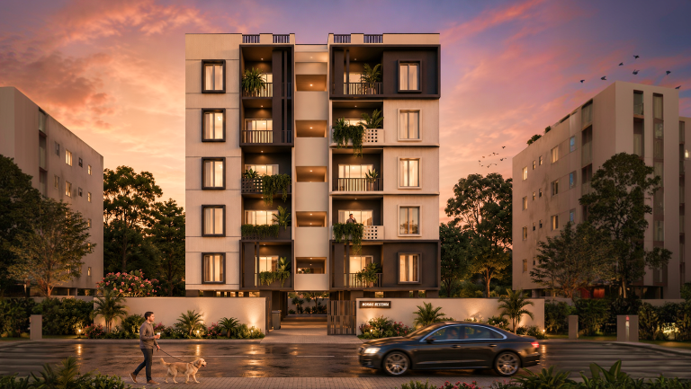 Morais Nestoria offers 35 exclusive homes across 5 floors, with 7 homes on each floor. The project is designed around comfortable 2 BHK living, making it suitable for families and first-time homebuyers.
