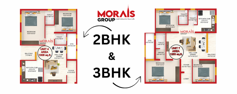 2 BHK apartments offer just the right amount of space for a small family or couple—with a separate room for guests, children, or even a home office. For joint or larger families, 3 BHK flats ensure privacy and comfort.