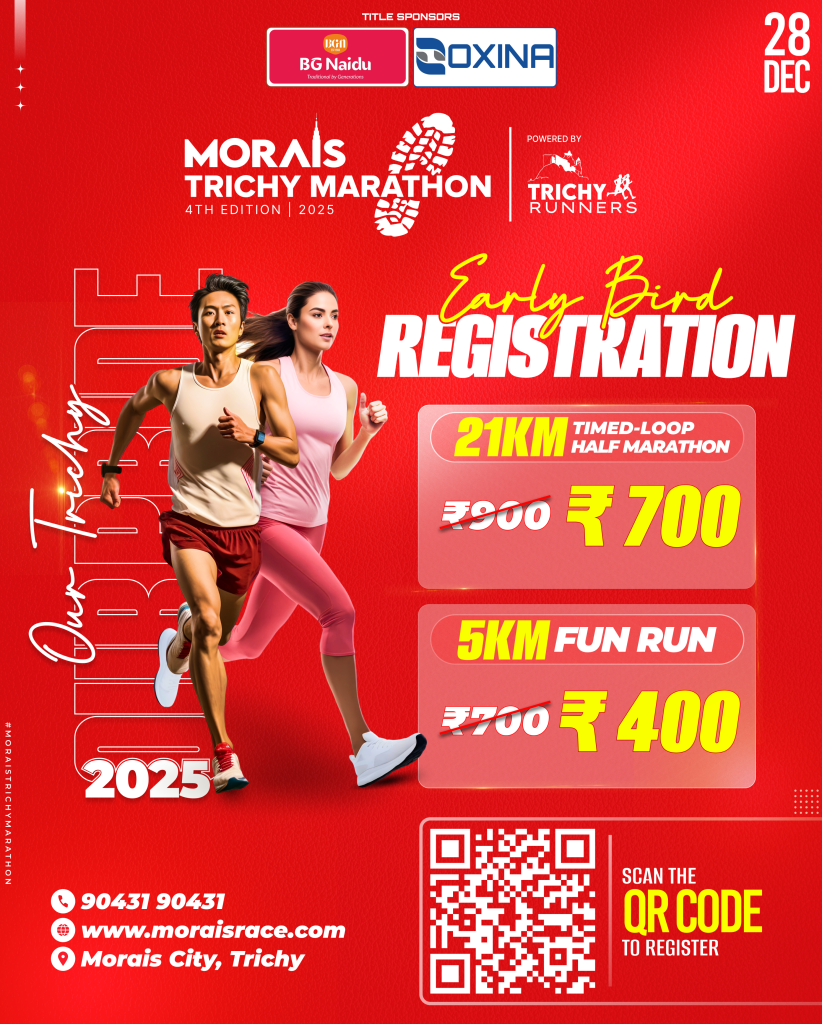 So whether you’re googling “5K marathon near me” to try your first run or “half marathon near me” for a competitive experience, the Morais Trichy Marathon has you covered.