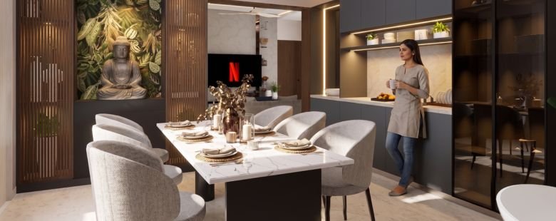 The heart of every Morais Eden 3 & 4 bhk apartment for sales is the expansive living and dining area.